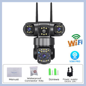 V380 Pro CCTV Camera Three Lens 3-Screens HD 4K IP Security Camera Outdoor Waterproof IP66 360° PTZ Auto Tracking Two-Way Audio Night Vision Smart Alarm