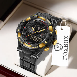 LIGE Men Watch Digital Dual Display Waterproof FOXBOX Fashion Sports Quartz Chronograph Week Silicone Strap LED Calendar +