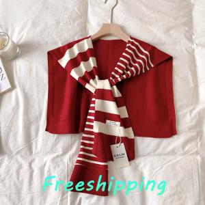 baoxue Mới phù hợp với màu đen và trắng dệt kim sọc tất cả phù hợp với trang web trang trí thời trang màu đỏ cộng với kích thước cổ bảo vệ vai khăn choàng
