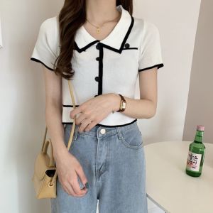 ⚡Port⚡ blouses women new style 2025 Korean new fashion tops T-shirt Thin Summer Sweet Polo Collar Short-sleeved Knitted Sweater Top Women 2️⃣0️⃣2️⃣5️⃣