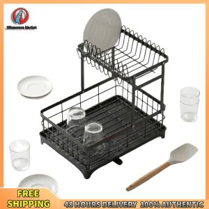 Winnereco 42×30CM Thickened Carbon Steel Dish Drainer Organizer Non-Slip Dish Drainer Kitchen Organizer for Bowls Cutlery Kitchen Counter
