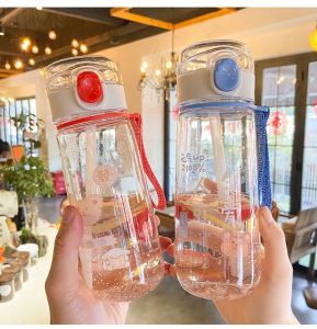 Botol Air Minum Anak Sedotan Tali Jinjing Model Bening Transparant 550 ml Free Box KLX 101