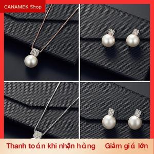 CS 3Pcs Thời Trang Thanh Lịch Giả Ngọc Trai Thạch Hình Học Vòng Cổ Bông Tai Cho Phụ Nữ Cô Dâu Wedding Party Trang Sức Set Quà Tặng
