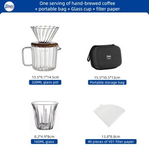 BINCOO Coffee Dripper Set Glass Filter Cup with Sharing Pot Set Outdoor Hand Brewed Great for Camping and Traveling Portable
