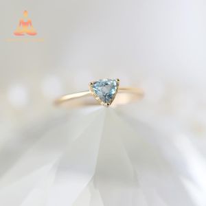 Natural Blue Topaz Positive Energy Ring Simple Design Triangle Cut Ring S925 Silver Ring