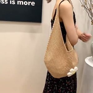 TOP TREND PH Vintage Crochet Bag Knitted Mesh with Daisy Flower Boho Summer Shoulder Tote Bag