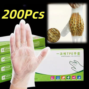 200Pcs Food-Grade Disposable TPE Gloves Clear Latex Free Gloves Plastic Disposable Gloves