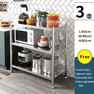 【1-3 days delivery Big Sale】3/4 Layers Kitchen Organizer Storage Rack Thickened 304 Stainless Steel Shelf Kitchen Rack