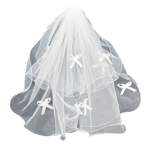 Bridal Veil Bowknot for Pageant Prom Headwear Elegant Mantilla Girl Headpiece Photo Props Double Layer Veil