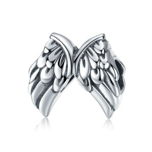 BAMOER Authentic 925 Sterling Silver Vintage Angel Wings Feathers Beads Charms fit Women Bracelets Bangles Jewelry SCC1091  Jan