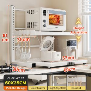 SJORAGE On Hand🔥Adjustable Height SS304 Stainless Steel Microwave Oven Rack Expandable Kitchen Storage Organizer Heavy Duty Countertop Shelves