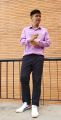 เสื้อเชิ้ต คอปก แขนยาวผู้ชาย ทรงตรง ผ้าคอมพ์ทวิว (Combed Twill) สีม่วง Purple คนอ้วน ตัวใหญ่ มีไซส์. 