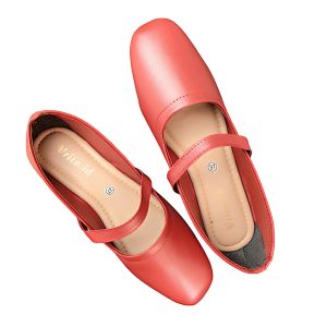 Sepatu Flatshoes Wanita Tali Ballerina Hak 2cm Maroon Casual Daily Busa Empuk