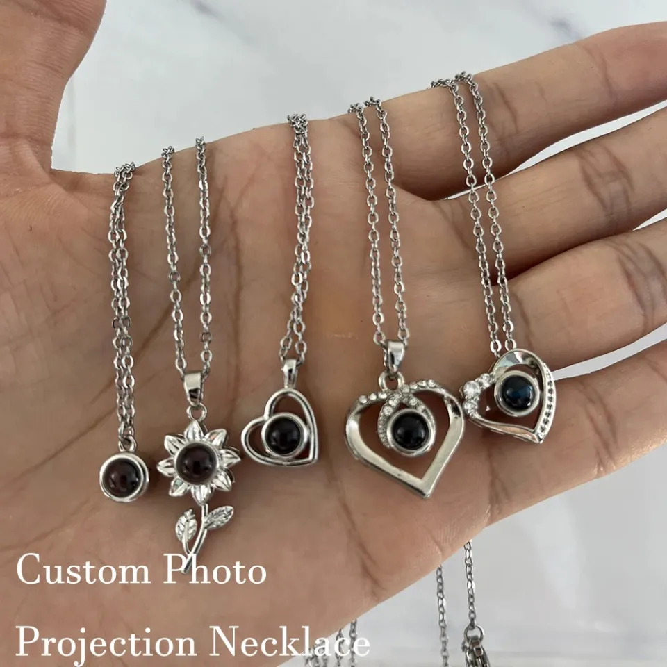 Custom Photo projection necklace stainless steel chain heart