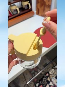 Kitchen Seasoning Jar with Measuring Spoon Moisture Proof Spice Container - Silver Yellow Pink - Transparent Glass Press Lid Measuring Spoon Kitchen Utensil Spice Storage Kitchenware