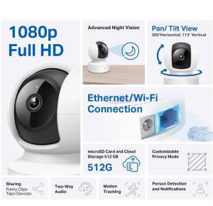 TP-Link Tapo Pan Tilt WiFi Camera with LAN Port C222 2K+ 4MP / C212 2K 3MP / C202 1080P | AI Detection | Wireless CCTV