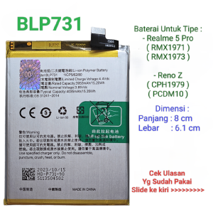 Baterai Original Realme 5 Pro / Reno Z BLP731 Batre Original Batrai