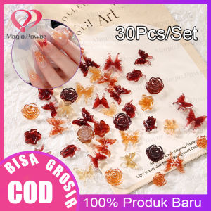 30Pcs/Set Resin Bunga Mawar/Nail Art Bentuk Kupu-Kupu/Dekorasi Nail Arts/Hiasan Nail Arts/Mawar Merah