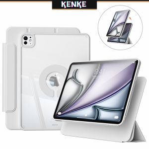 KENKE iPad case 3-in-1 removable transparent acrylic case for ipad 2024 Air 6th gen 13 inch Air 11 inch pro 11 inch 2024 M4 pro 13 inch 2024 Air 4th gen Air 5th gen ipad Air 11 inch ipad 7th 8th 9th 10th gen case 360° rotating magnetic suction-cream whit