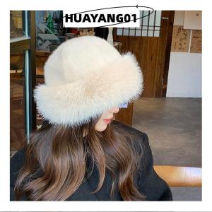 HUAYANG01 [HOT FASHION] Fluffy Faux Fur Bucket Hat For Women Luxury Plush Fisherman Hat Warm Winter Hat Thicken Cold Snowy Day Panama Cap