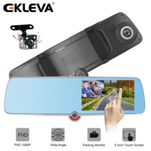 EKLEVA Car Camera Recorder FHD 1080P 5 Inch Three Lens Mirror Dashcam Car DVR Driving Recording Camera 170 Degree Touch Screen Dual Lens Dash Cam Registrar Camcorder