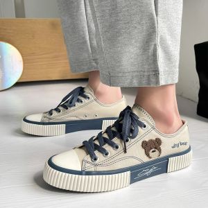Casual Breathable Board Shoes Summer Ladies Non-slip Casual Shoes Bear Embroidery Canvas Womens Shoes