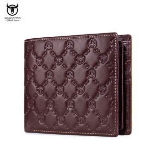 BULLCAPTAIN หัวกระทิงพิมพ์กระเป๋าเงินหนังผู้ชายธุรกิจ Casual 14ช่องเสียบบัตร RFID-กระเป๋าสตางค์ RF-0204