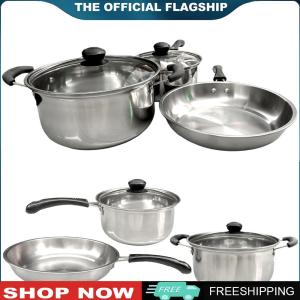 [LEAZEN]Elegant Stainless Steel 3-Piece Saucepan Set with Glass Lids and Stay Cool Handles for Modern Kitchens