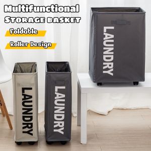 Foldable Laundry Basket with Wheels Large Capacity Washing Basket Waterproof Storage Basket Dirty Clothes Organizer