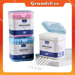 Hộp 200 tăm bông ráy tai ngoáy mũi 2 đầu to thân nhựa tăm bông que vệ sinh nặn mụn trang điểm người lớn trẻ em sơ sinh