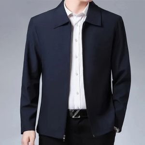 Bomber Jacket for Men with Zipper and Pockets Polo Neck Korean Windbreaker Motorcycle Jackets