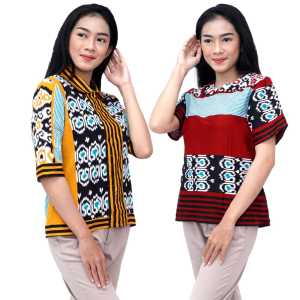 Batik Wanita Atasan Modern Lengan Pendek SIZE S-M-L-XL-XXL-3L-4L-5L by Batik Dua Putri Pekalongan - GARIS BIRU