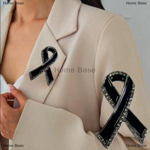 [COD] Home Base Black Ribbon Brooch Funerals Memorial Pin Mourning Badge For Women Men Suit Shirt Clothing Decoration Accessories