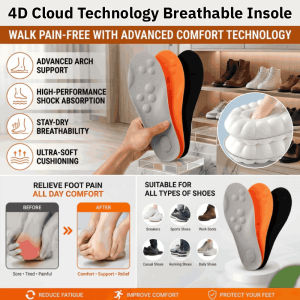 4D Cloud Technology Breathable Insole Soft Comfort Insoles Shock Absorbing Orthotic Shoe Supports Elastic Running Shoes Insert for All-Day Wear