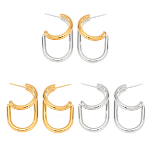 Hai Lớp C hình hai giai điệu hoa tai bằng thép không gỉ nhẹ thời trang thiết kế cho phụ nữ mặc hàng ngày