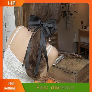 HB Bow Pearl Hair Clip Ribbon Hairpin Korean Style Temperament Ponytail Hair Clip Fashion Barrettes Women Hair Accessories Headwear