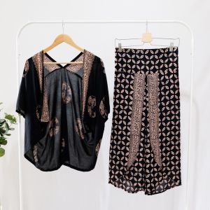 ONE SET BATIK WANITA MODERN SETELAN CELANA PANJANG BATIK SET BATIK KULOT BATIK LEBARAN BATIK KONDANGAN - OUTER PIRINGAN CROP TOP WALET KULOT KAWUNG