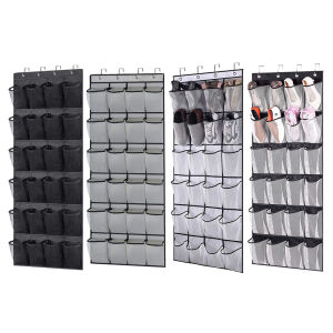 24 Pockets Wall Storage Bag Nonwoven Hanging Shoe Organiser Rack Behind Doors Clear View Pocket with 4 Metal Hooks