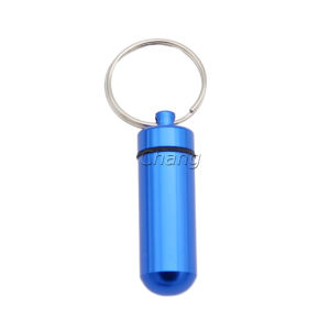 Chang กล่องยายาพวงกุญแจอลูมิเนียม กล่องใส่ยาขนาดเล็กแบบพกพากันน้ำ Keychain Pill Box