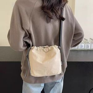 Trendy Nylon Bucket Bag Shoulder Bag Womens Single Crossbody Bag Small Bag for Class Autumn Winter Casual Korean Pure Color