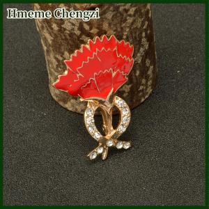 Hmeme Alloy Red Flower Brooch Elegant Rhinestone Plant Suit Pin Lapel Pin Wedding Banquet Party Jewelry Gift For Women Girls