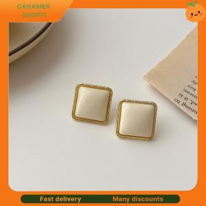 ❣️❣️❣️ French Temperament White Geometry Ellipse Square Stud Earrings For Women Trend Charms Simple Jewelry Accessories Gifts