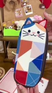 [ Mosaic Fabric cat storage bag + Same style keychain ] Back-to-school gifts Portable pencil case Stationery case
