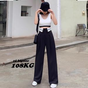 Quần ống rộng CẠP PHỐI CỔ ÁO SƠ MI Kiểu dáng thịnh hành vải tuyết mưa cao cấp có big size 108kg