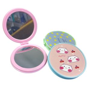 Cermin Lipat Mini Dua Sisi Model Petak & Bulat Karakter Rias Saku Warna Pastel Kaca Lipat AVVET