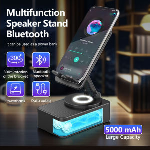BlueTooth Speaker With Phone Stand 5 In 1 Mobile Phone Holder 360° Stand Base 5000mAh