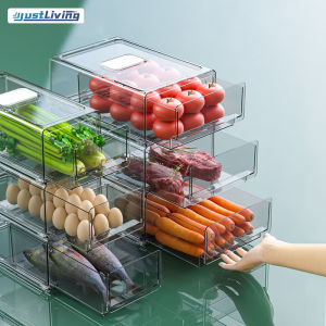 JustLiving Hộp Sắp Xếp Tủ Lạnh Ngăn Kéo Có Thể Xếp Chồng Hộp Đựng Thực Phẩm Trong Tủ Lạnh Thú Cưng Hộp Đựng Tủ Đông Giữ Tươi Tủ Lạnh Hộp Đựng Thực Phẩm Nhà Bếp