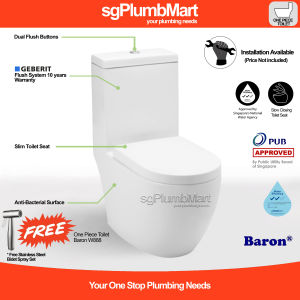 Baron x sgPlumbMart Toilet Bowl W818/W888/W898 One Piece WC Tornado Rimless flush Geberit fittings WC 818 888 898 3 Ticks