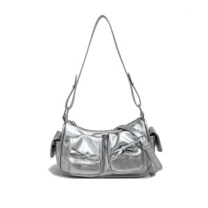 YIXINA Nhiều túi Túi đeo chéo nơ Phong cách Hàn Quốc Thời trang Y2K Túi xách nữ Thanh lịch Màu sắc đồng nhất Túi da PU dưới cánh tay Ngoài trời