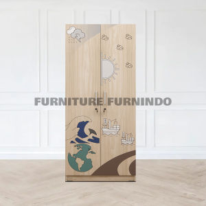 LEMARI PAKAIAN 2 PINTU JUMBO ALONA FULL KUNCI GANTUNGAN COKLAT